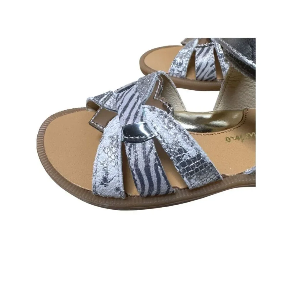 Toddler Girls Silver Leather Sandals EU 25 Metallic Python Dress Shoes US 8